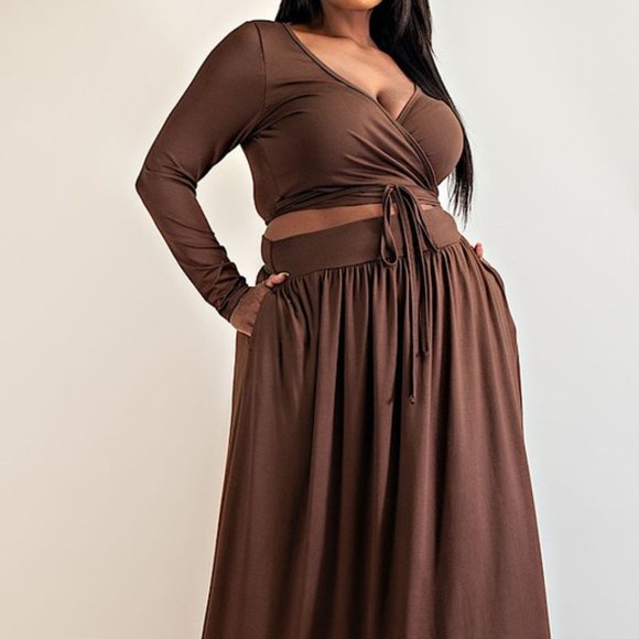 Long Sleeve Wrap Top and Maxi Skirt 2-PC Set - Picture 3 of 6